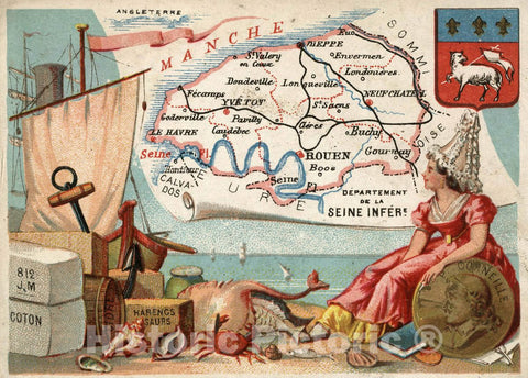 Historic Map : Department de la Siene-Inferieure (Seine-Maritime, France), 1935 Pictorial Map - Vintage Wall Art