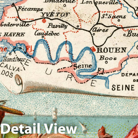 Historic Map : Department de la Siene-Inferieure (Seine-Maritime, France), 1935 Pictorial Map - Vintage Wall Art