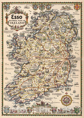 Historic Map : Esso Pictorial Plan of Ireland, 1933 Atlas - Vintage Wall Art