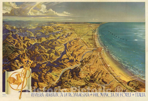 Historic Map : Riviera Adriatica di Romagna Prov. di Forli, Italia, 1938 Pictorial Map - Vintage Wall Art