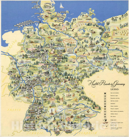 Historic Map : Health Resorts in Germany, 1937 Pictorial Map - Vintage Wall Art