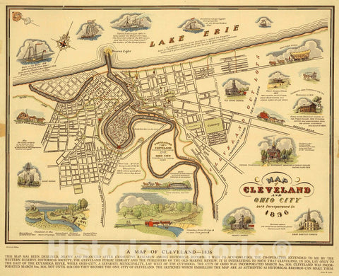 Historic Map : Cleveland - 1836, 1937 Pictorial Map - Vintage Wall Art