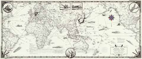 Historic Map : Total War, Battle Map. Drawn by Ernest Dudley Chase of Winchester, Massachusetts, U.S.A. Certain Victory Will be Ours, 1942 Pictorial Map - Vintage Wall Art