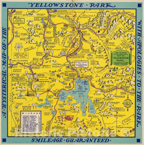 Historic Map : A Hysterical Map of The Yellowstone Park with Apologies to The Park, 1948 Pictorial Map - Vintage Wall Art