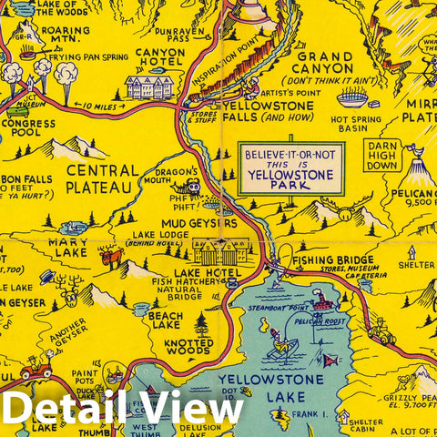 Historic Map : A Hysterical Map of The Yellowstone Park with Apologies to The Park, 1948 Pictorial Map - Vintage Wall Art