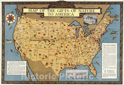 Historic Map : Map of The Gifts of Nature to America, 1934 Pictorial Map - Vintage Wall Art
