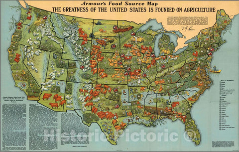 Historic Map : 1932 Pictorial Map - Armour Food Source Map. - Vintage Wall Art