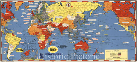 Historic Wall Map : 1944 Pictorial Map - Dated Events War Map. 1945. 18th Edition. - Vintage Wall Art