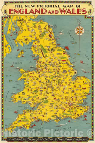 Historic Map - 1935 The New Pictorial map of England and Wales - Vintage Wall Art