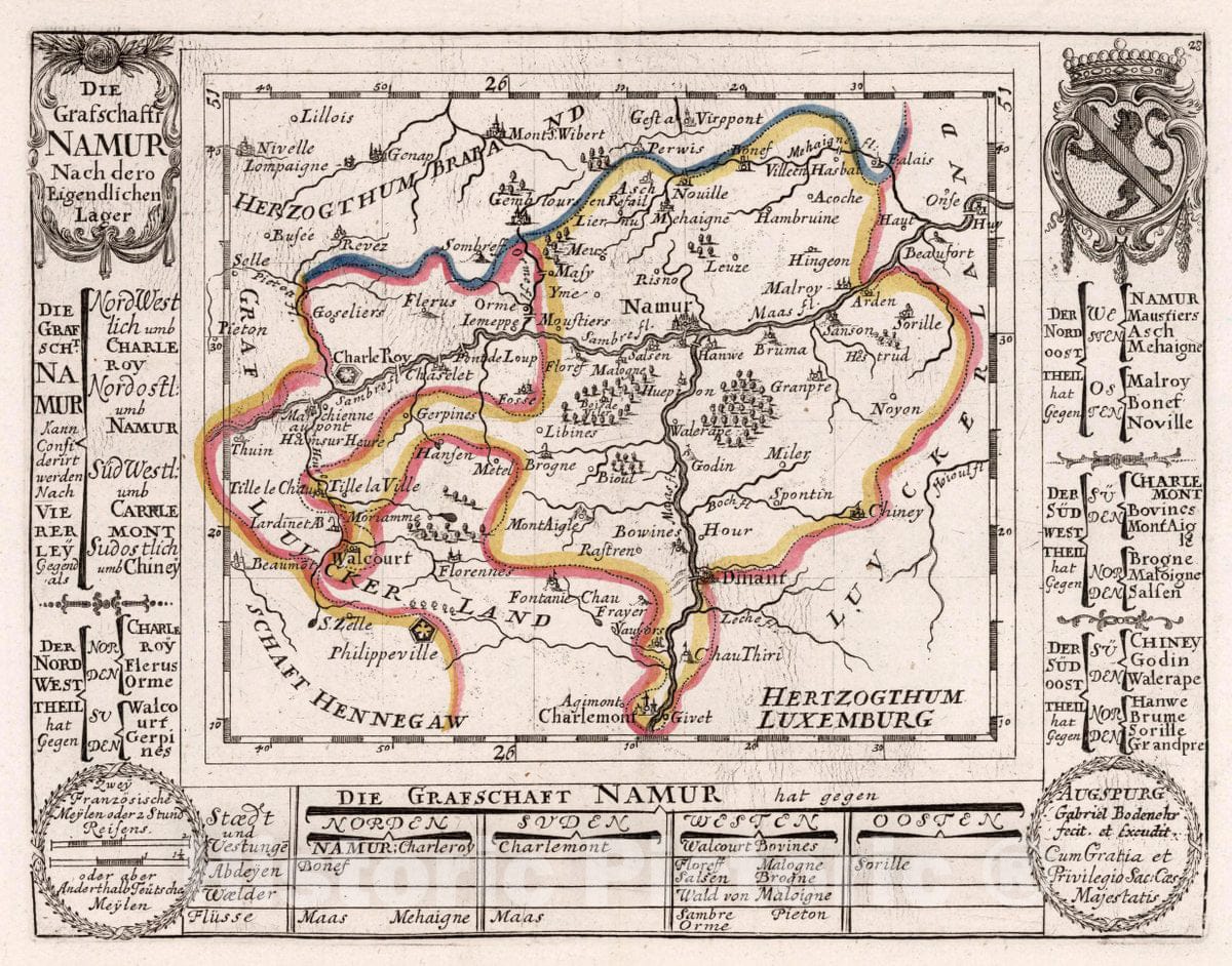 Historic Map : Belgium, , Europe Die Grafschaft Namur Nach dero Eigendlichen Lager, 1716 Atlas , Vintage Wall Art