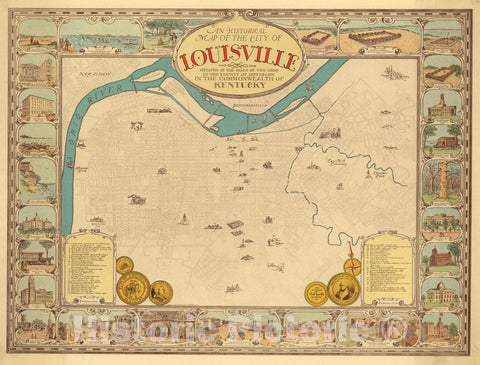 Historic Map : an Historical Map of The City of Louisville, 1934 Pictorial Map - Vintage Wall Art