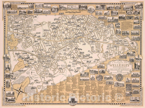 Historic Map : A pictorial map of Wellesley, Massachusetts, 1960 Pictorial Map - Vintage Wall Art