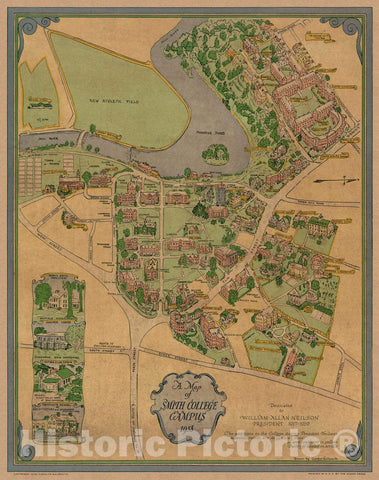 Historic Map : Smith College Campus 1938, 1938 Pictorial Map - Vintage Wall Art