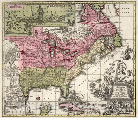 Historic Map : United States, 41. Regionis Ludoviciane vel Gallice Louisiana Florida Mississippi, 1720 Atlas , Vintage Wall Art