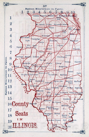 Historic Wall Map : 1866 County Seats in Illinois. Larrance's Post Office Chart, and maps of Ten States - Vintage Wall Art