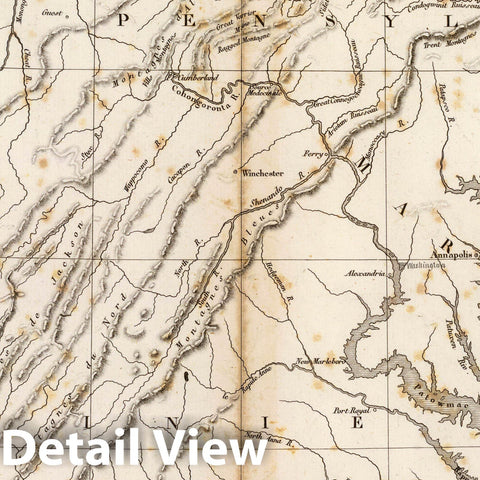Historic Map : United States, Maryland, Carte des montagnes coupees par des rivieres, 1827 , Vintage Wall Art