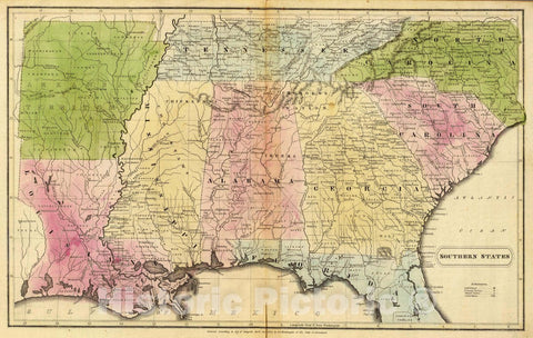 Historic Map : 1832 School Atlas - Southern States. Entered April 23d, 1832 by F.J. Huntington Connecticut. - Vintage Wall Art