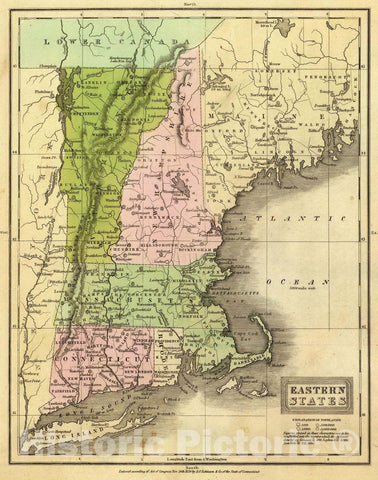 Historic Map : Eastern States. Entered According to Act. of Congress Nov. 20th 1829 by D.F. Robinson & Co. of The State of Connecticut, 1829 Atlas - Vintage Wall Art