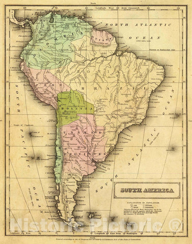 Historic Map : South America. Entered According to Act. of Congress Nov. 20th 1829 by D.F. Robinson & Co. of The State of Connecticut, 1829 Atlas - Vintage Wall Art