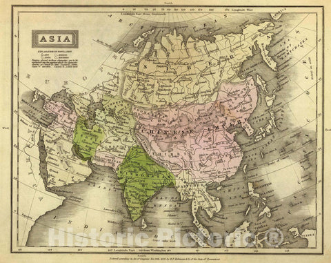Historic Map : Asia. Entered According to Act. of Congress Nov. 20th 1829 by D.F. Robinson & Co. of The State of Connecticut, 1829 Atlas - Vintage Wall Art