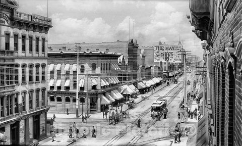 Denver Historic Black & White Photo, Larimer Street from Above, c1910 -