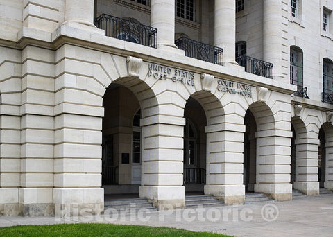Photo - Front exterior detail, U.S. Post Office and Courthouse, Laredo, Texas- Fine Art Photo Reporduction