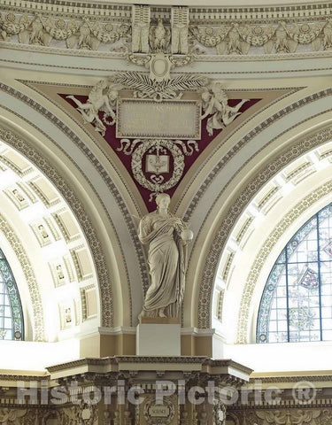 Photo - Main Reading Room. View of Statue of Science by John Donoghue on The Column Entablature Between Two alcoves. - Fine Art Photo Reporduction