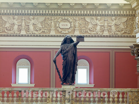 Photo - Main Reading Room. Portrait Statue of Solon Along The Balustrade. - Fine Art Photo Reporduction