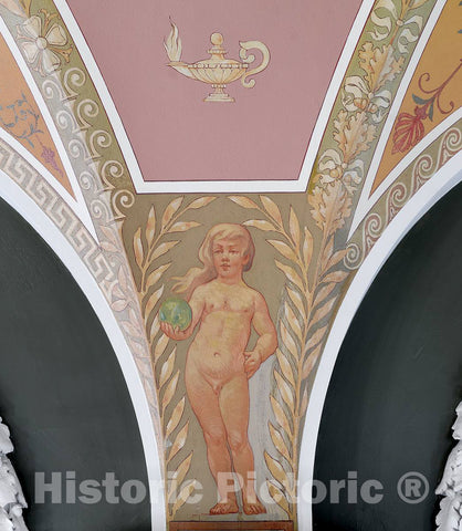 Photo - Great Hall, Second Floor, North Corridor. Figure Holding a Ball. - Fine Art Photo Reporduction