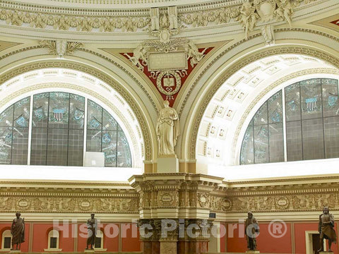 Photo - Main Reading Room. View of Statue Representing Philosophy, by Bela Lyon Pratt, on The Column Entablature Between Two alcoves- Fine Art Photo Reporduction