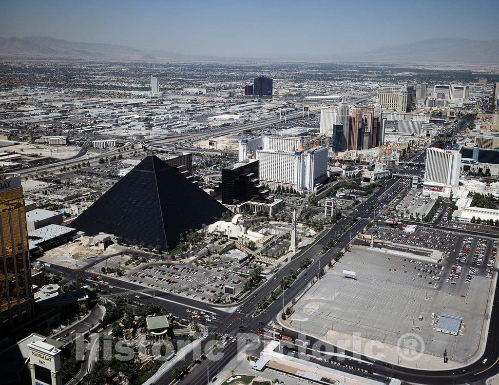 Las Vegas, NV Photo - Aerial View of Las Vegas, Nevada in which The Luxor Hotel Pyramid is Prominent