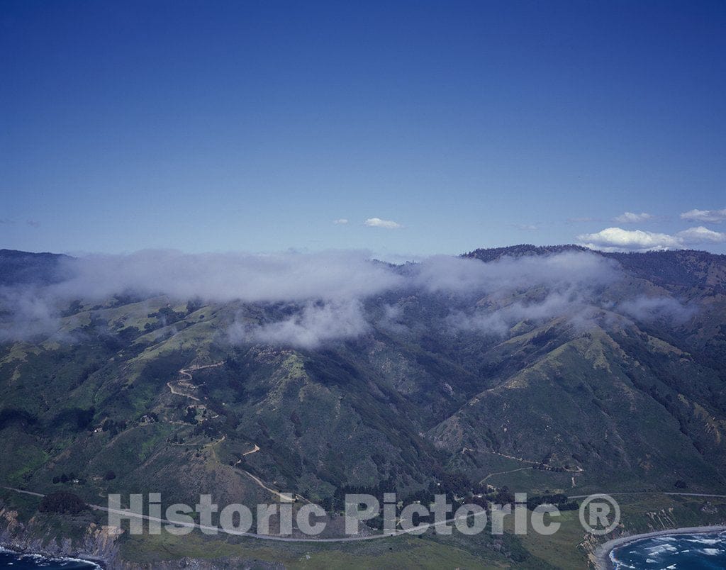 Monterey-Big Sur, CA Photo - Fog Settles Over Coastal Mountains of Central California and The Big Sur Coastline Near Monterey, California
