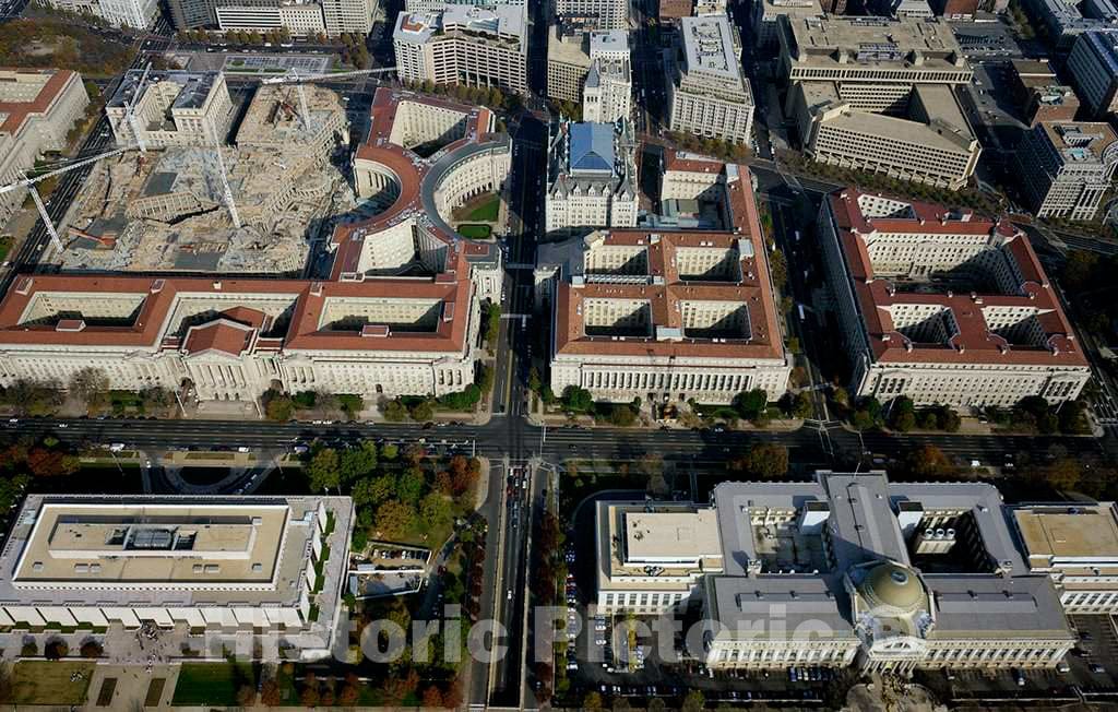 Photo - Aerial View with Focus on The red-Tile-roof Government Buildings in The Federal Triangle, Washington, D.C.- Fine Art Photo Reporduction