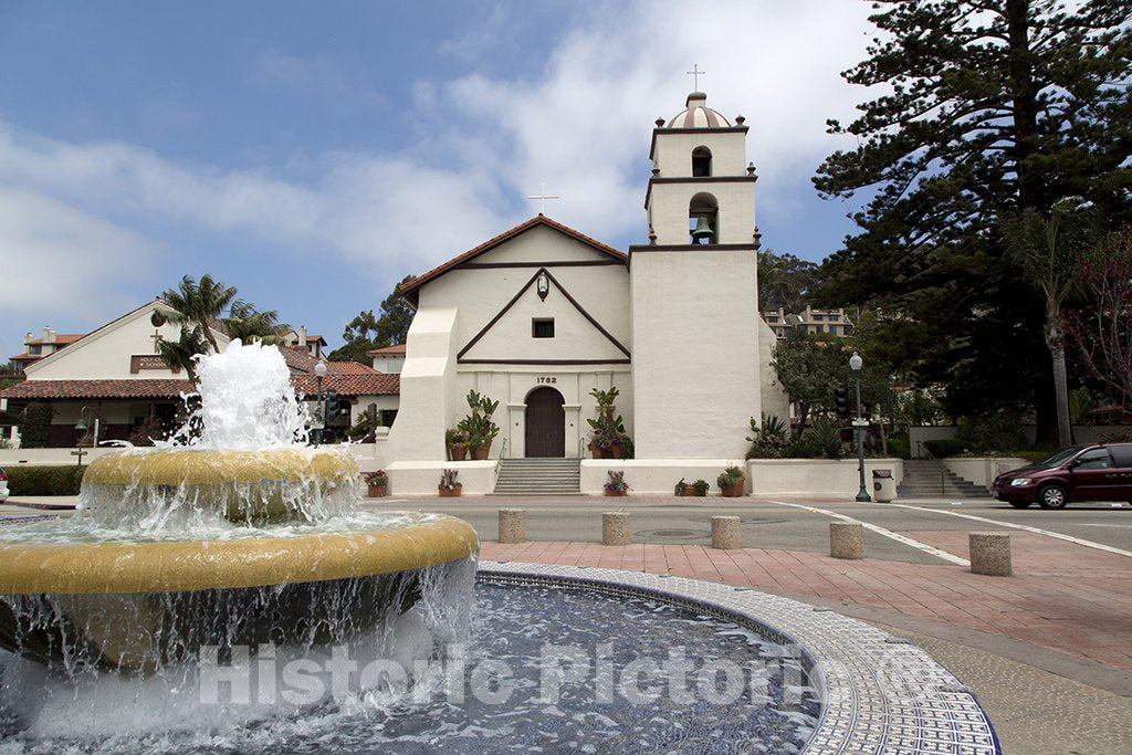 Ventura, CA Photo - Fountain and Front View at Mission San Buenaventura, Ventura, California