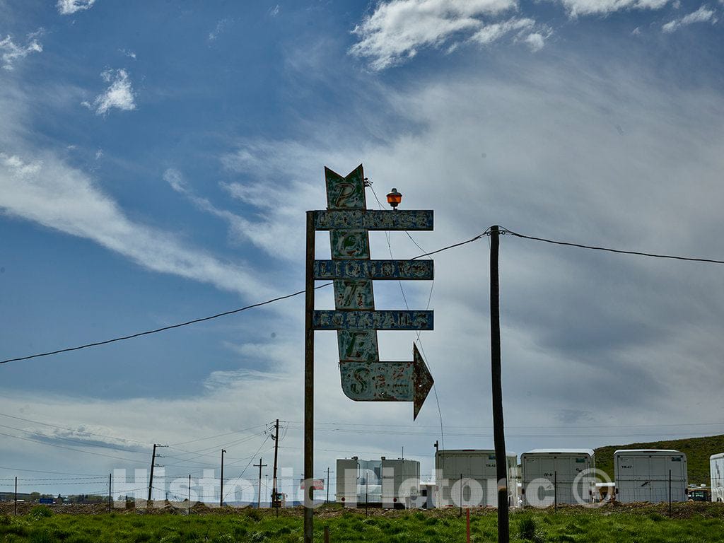 Photo - Faded sign for Pete's Roc N Rye Club, a venerable restaurant and bar in Evanston, Wyoming- Fine Art Photo Reporduction