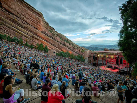 Photo- an Audience Takes in a Rock Concert at The Red Rocks Amphitheater, a Naturally Formed, World-Famous Outdoor Venue Fifteen Miles west of Denver in The Town of Morrison
