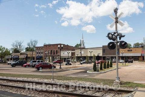 Photo - Stores Along a Railroad Track Through Town in Batesville, Mississippi- Fine Art Photo Reporduction