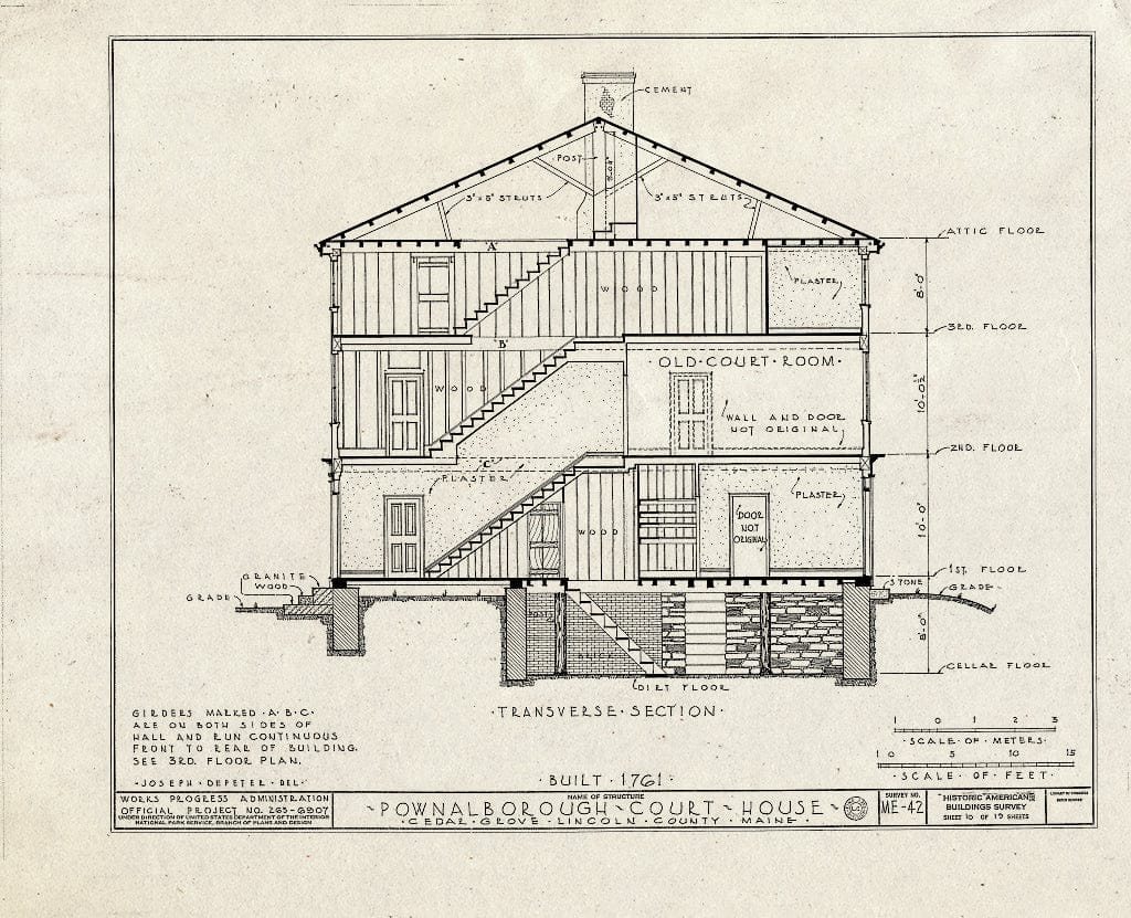 Blueprint HABS ME,8-CEGRO,1- (Sheet 10 of 19) - Pownalborough Court House, State Route 128, Cedar Grove, Lincoln County, ME