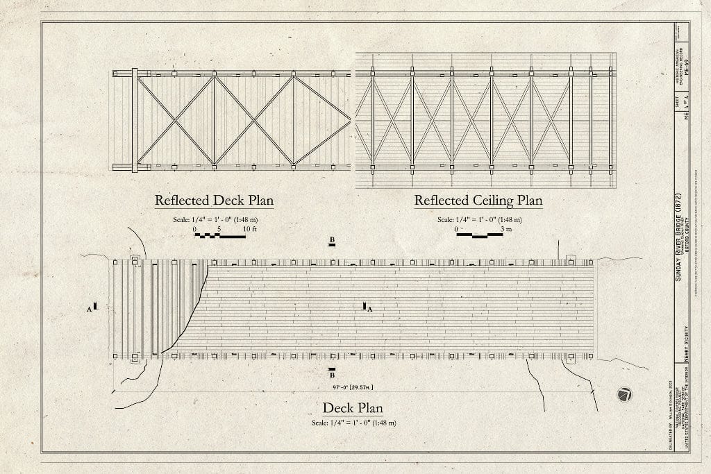 Blueprint Reflected Deck Plan; Reflected Ceiling Plan; Deck Plan - Sunday River Bridge, Spanning Sunday River, Newry, Oxford County, ME