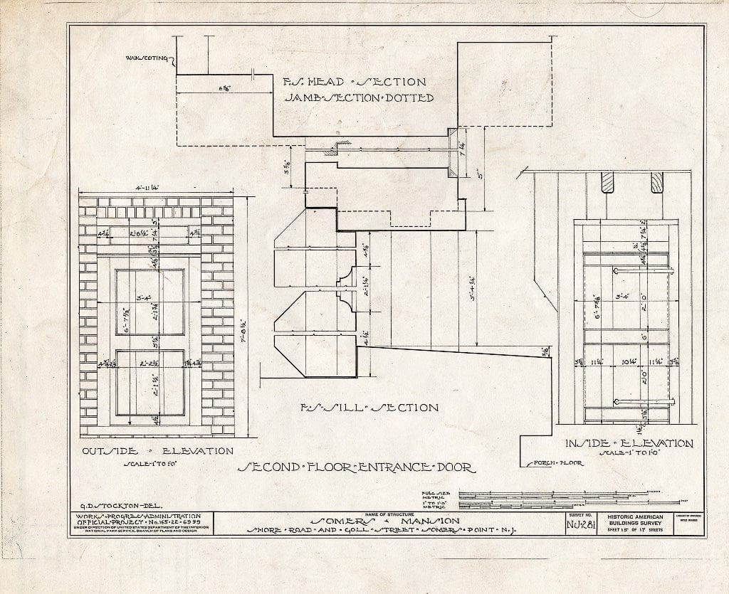 Historic Pictoric : Blueprint HABS NJ,1-SOMPO,1- (Sheet 15 of 17) - Somers Mansion, Shore Road & Goll Street, Somers Point, Atlantic County, NJ