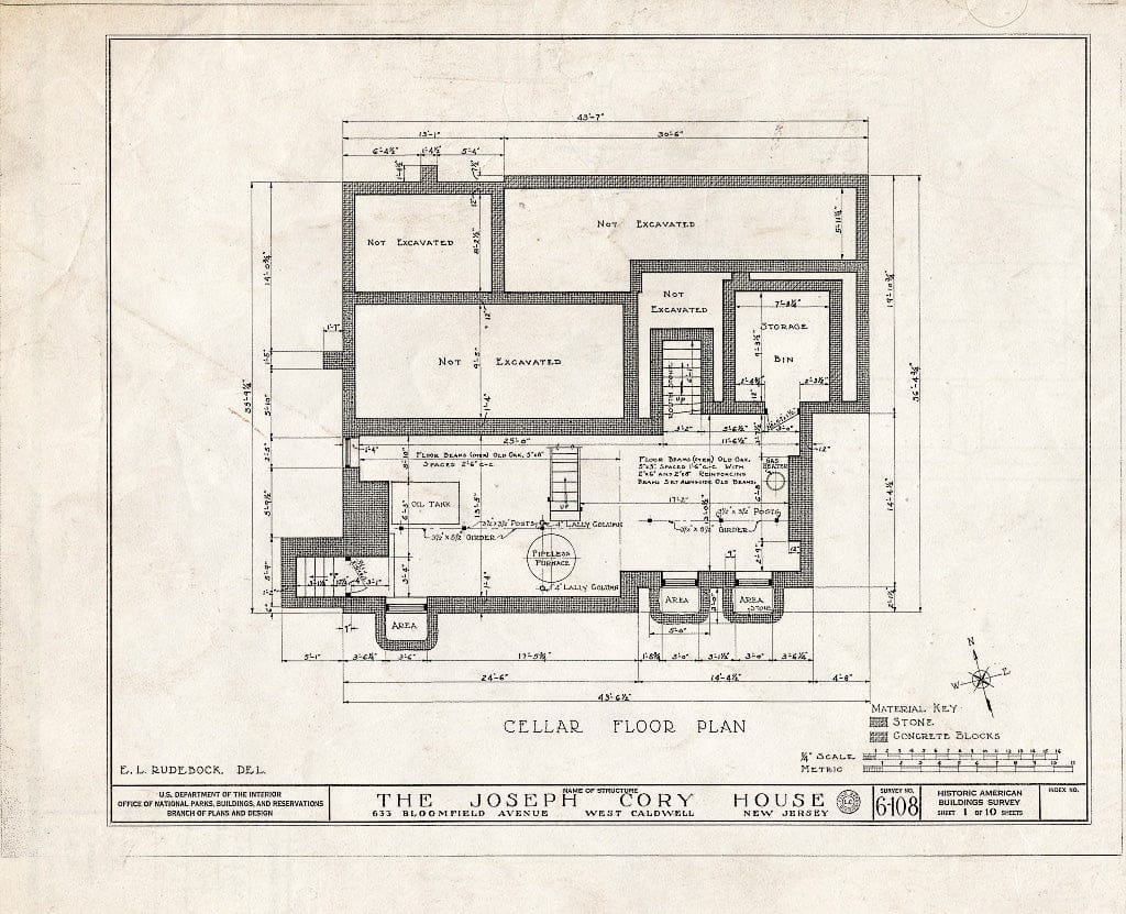 Historic Pictoric : Blueprint HABS NJ,7-CALDW,1- (Sheet 1 of 10) - Lane-Cory House, 633 Bloomfield Avenue, West Caldwell, Essex County, NJ