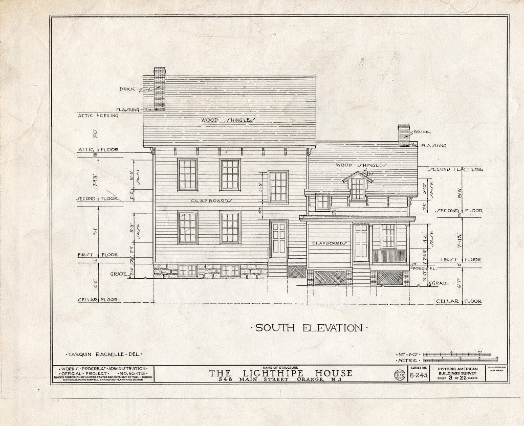 Blueprint HABS NJ,7-ORA,1- (Sheet 3 of 22) - Lighthipe House, 548 Main Street, Orange, Essex County, NJ
