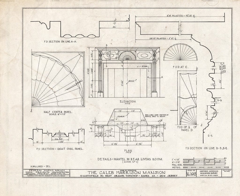 Blueprint HABS NJ,7-ORAW,2- (Sheet 16 of 23) - Caleb Harrison House, 93 Northfield Avenue, West Orange, Essex County, NJ