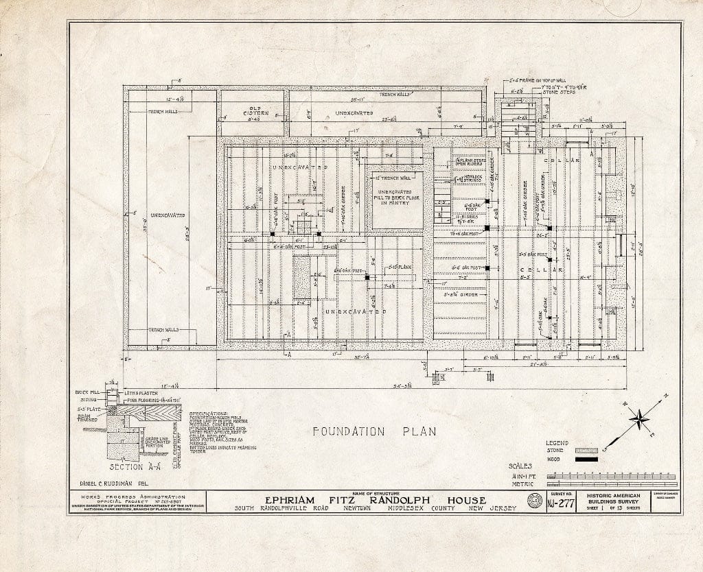 Blueprint HABS NJ,12-NEBRU.V,1- (Sheet 1 of 13) - Ephraim Fitz-Randolph House, South Randolphville Road, Newtown, Middlesex County, NJ