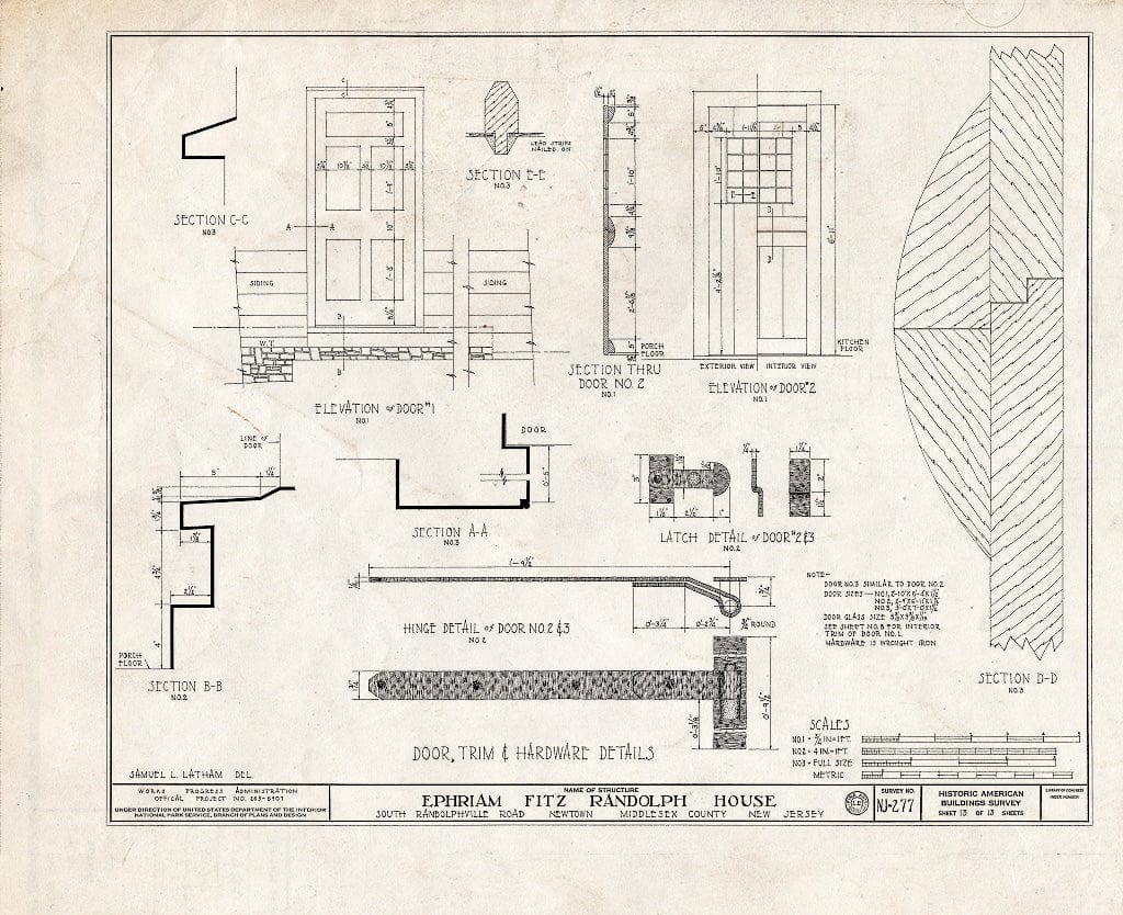 Blueprint HABS NJ,12-NEBRU.V,1- (Sheet 13 of 13) - Ephraim Fitz-Randolph House, South Randolphville Road, Newtown, Middlesex County, NJ