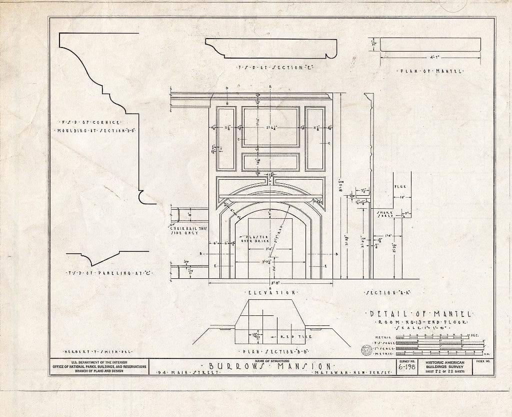 Blueprint HABS NJ,13-MAT,1- (Sheet 22 of 22) - Burrowes Mansion, 94 Main Street, Matawan, Monmouth County, NJ