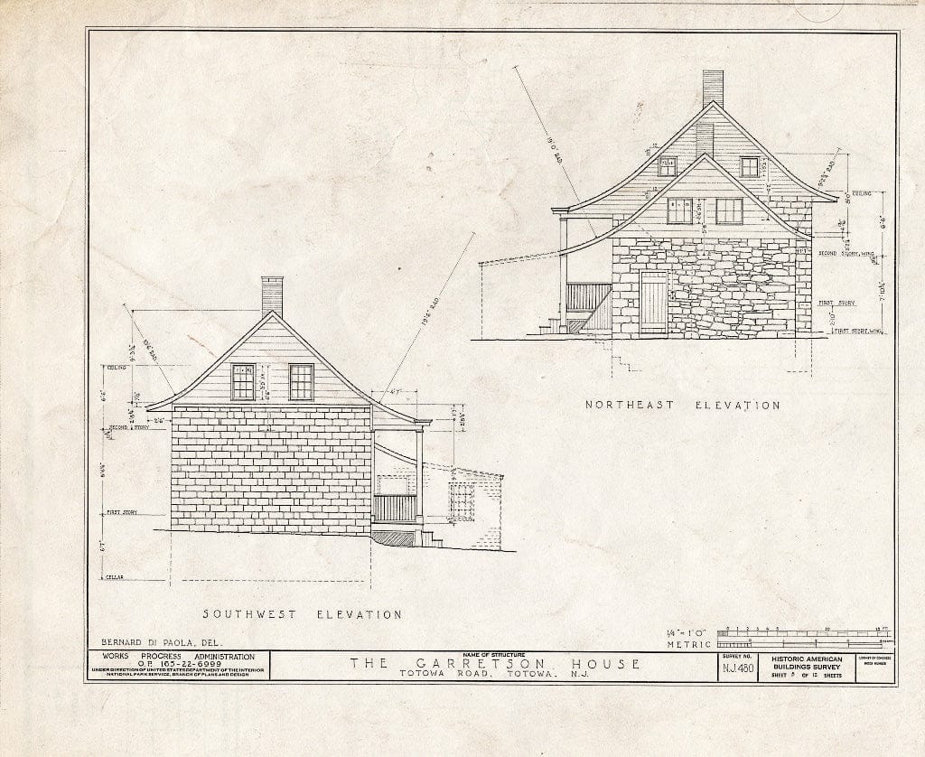 Blueprint HABS NJ,16-TOTO,1- (Sheet 5 of 12) - Van Allen-Garretson House, Totowa Road, Totowa, Passaic County, NJ
