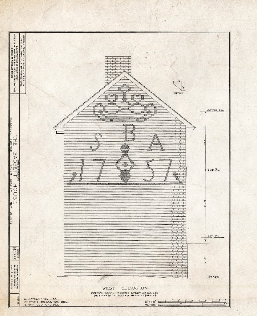 Blueprint HABS NJ,17-WOOTO.V,3- (Sheet 1 of 21) - Samuel & Anne Bassett House, Woodstown, Salem County, NJ