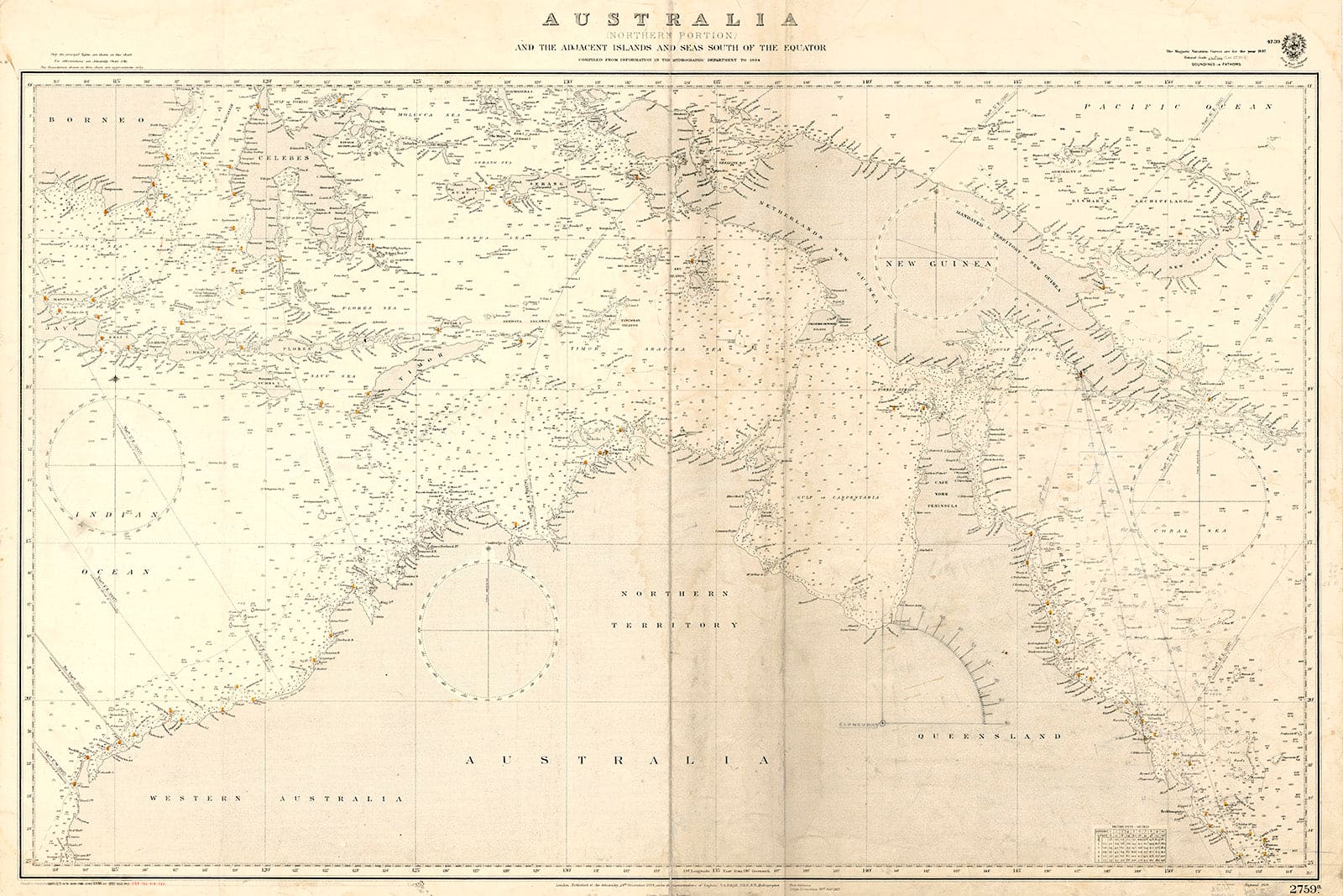 Historic Map - Australia (Northern Portion), 1934, British Admiralty - Vintage Wall Art