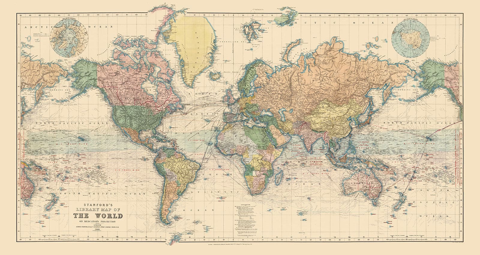 Historic Map - Map of The World, 1900, - Vintage Wall Art